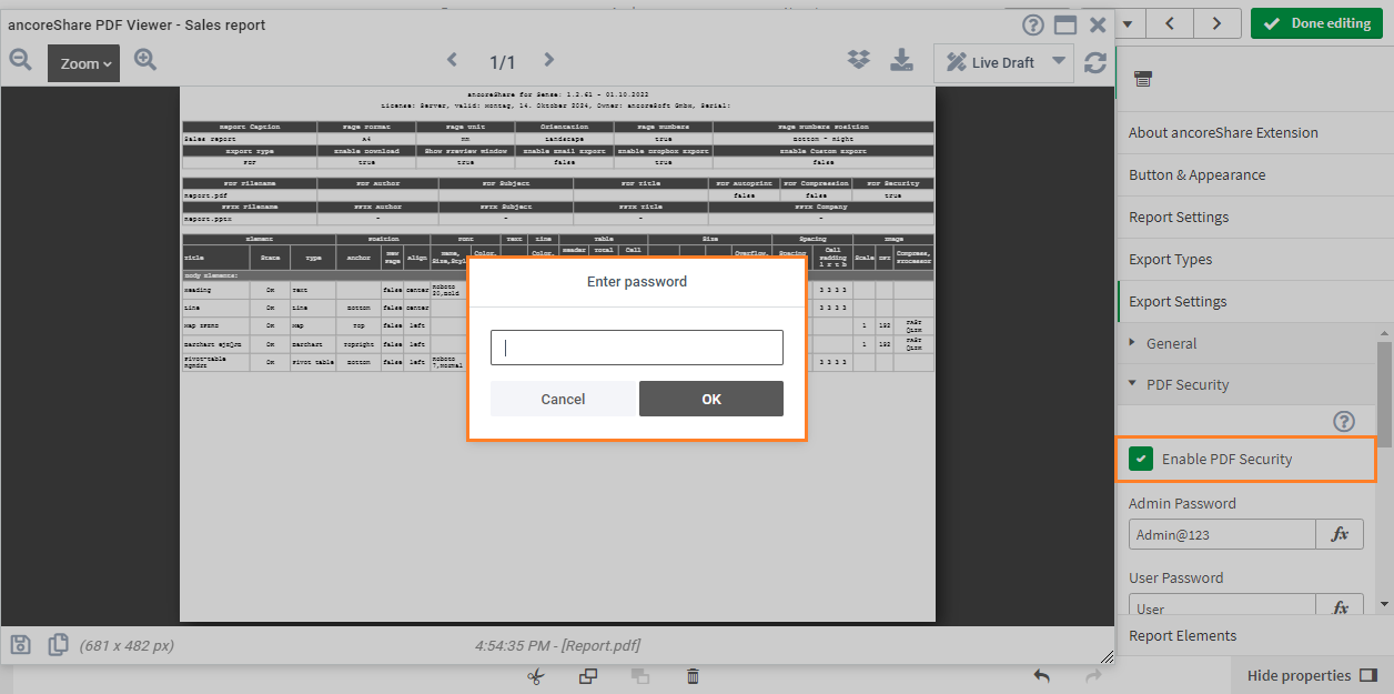 PDF security option