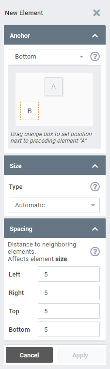 Positioning and sizing
