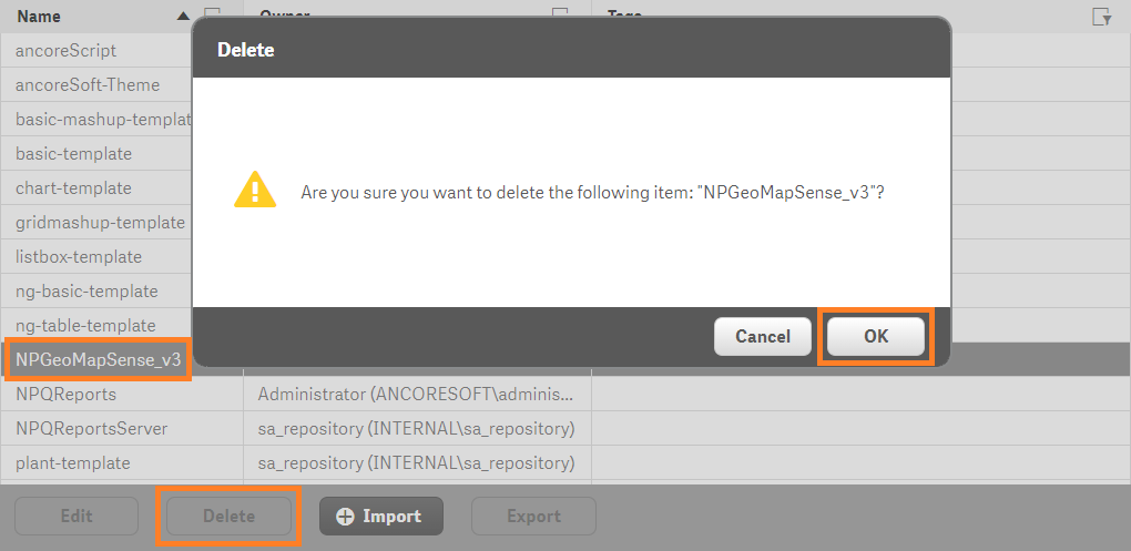 Delete an existing ancoreMaps installation in QMC